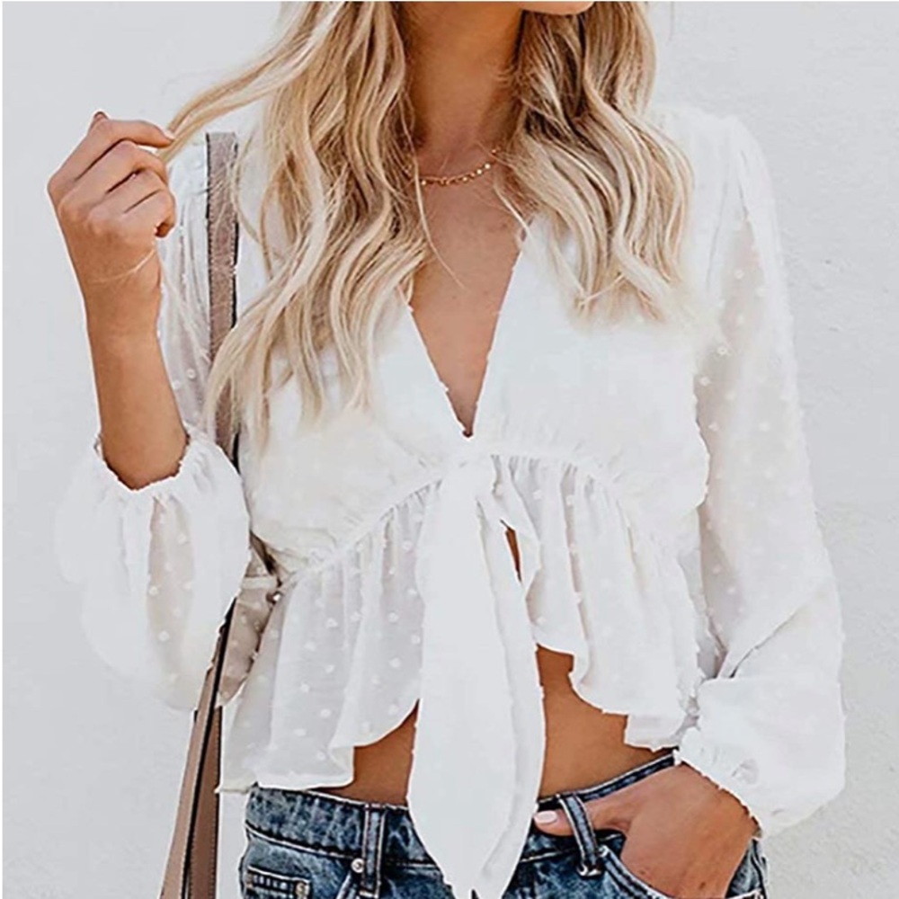 Long Sleeve Chiffon Crop Top